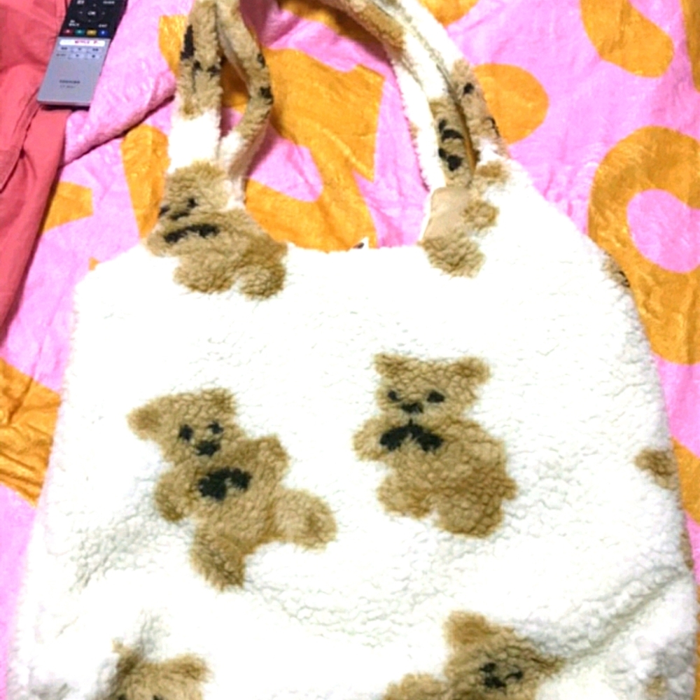 Faux shearling cartoon tote bag